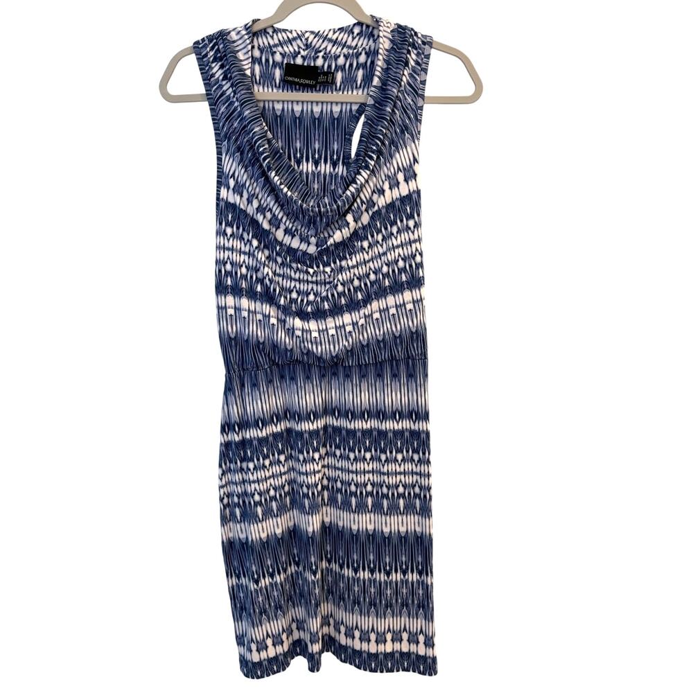Cynthia Rowley Blue White Tie Dye Cowl Neck Sleeveless Dress Summer Mini Medium